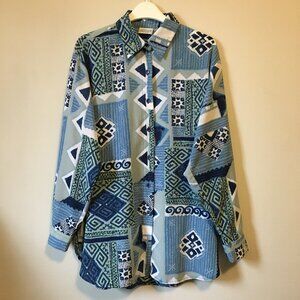 Vintage 90s Meandering Patchwork Button Up Dress Shirt